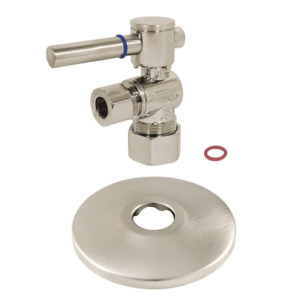 Kingston Brass CC53308DLK 5/8-Inch X 3/8-Inch OD Comp Quarter-Turn Angle Stop Valve with Flange, Brushed Nickel CC53308DLK - main